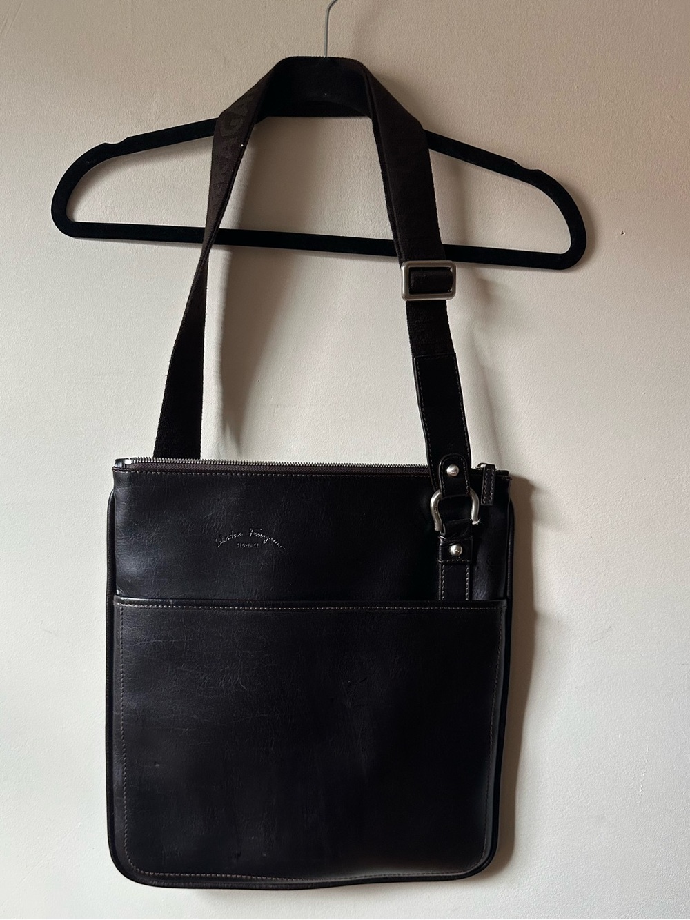 Salvatore Ferragamo Leather Messenger Bag Made In Italy